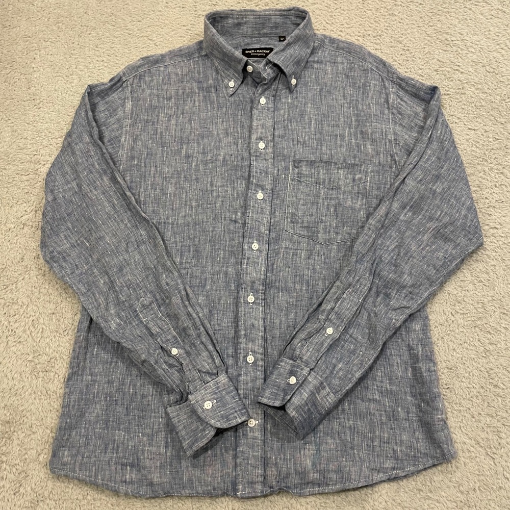 Spier & Mackay Contemporary Linen Shirt Men 16.5 Large Blue Chambray Button Down